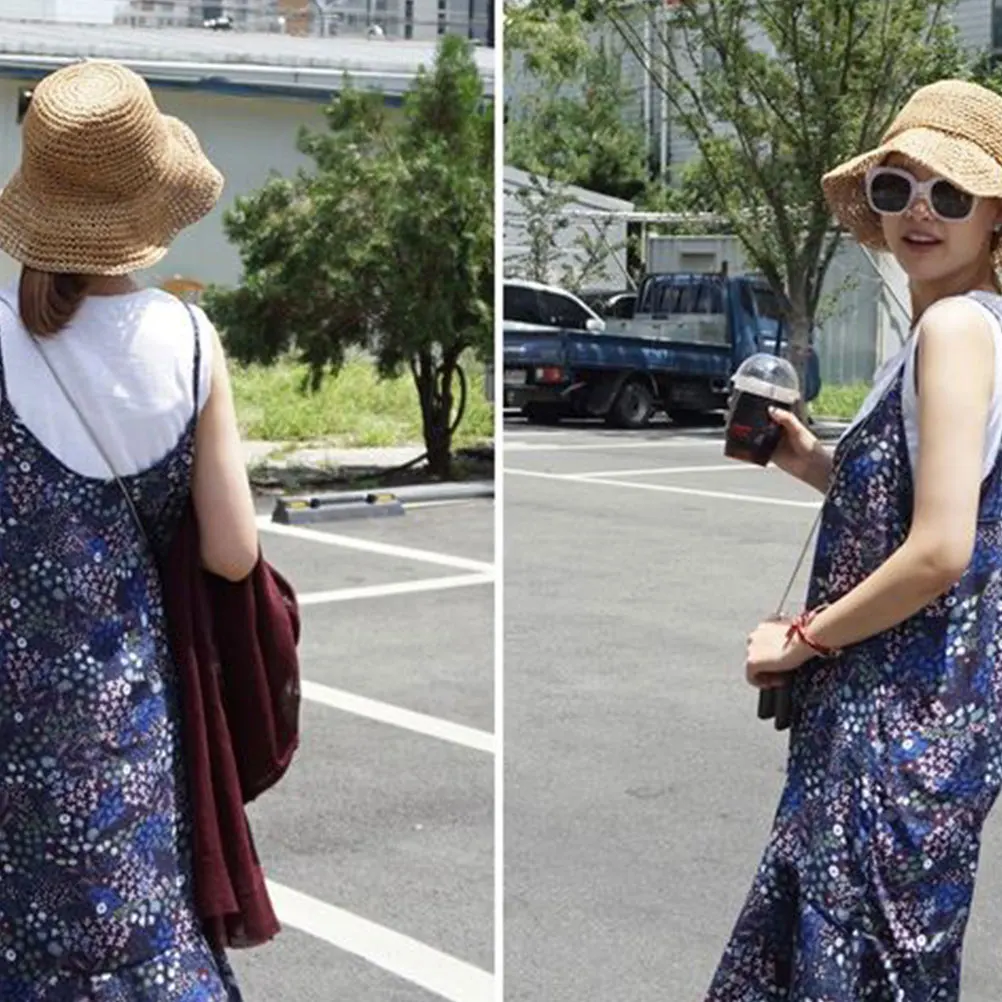 

1Pcs Straw Sunhat Wide Brim Uv Protection Summer Beach Hat Durable Breathable Sun Block Cap Khaki Straw Hat Sun Block Cap