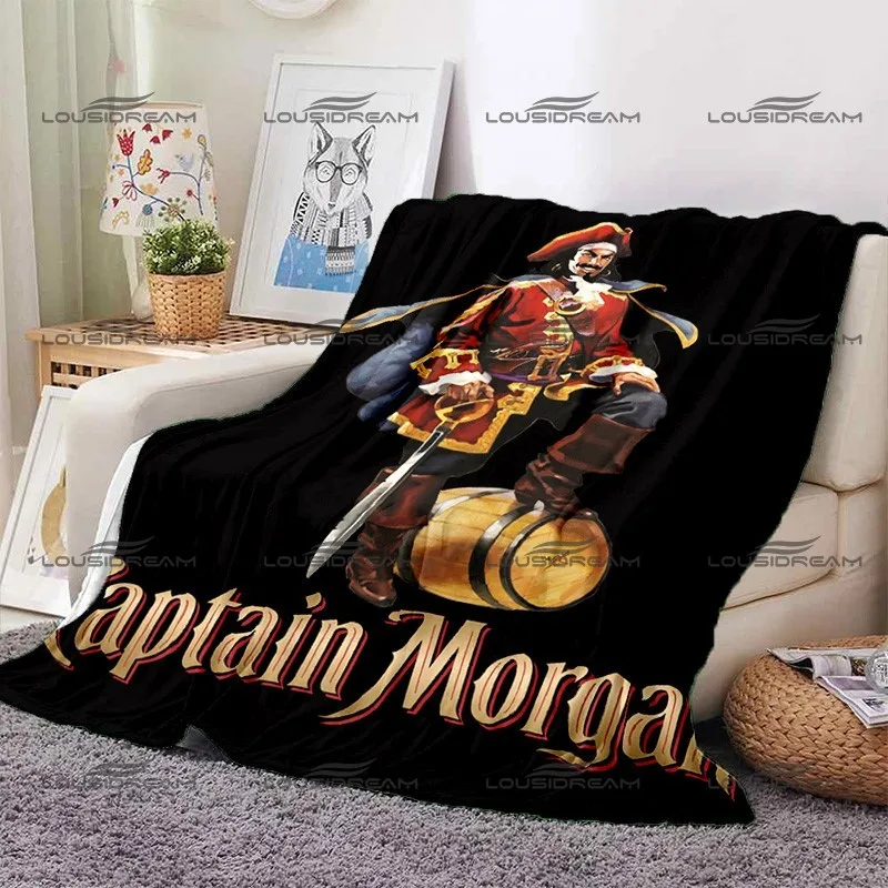 Classic Rum Pattern Decorative Blanket Captain Morgan Flannel Thin Blanket Portable Home Travel Office Blanket