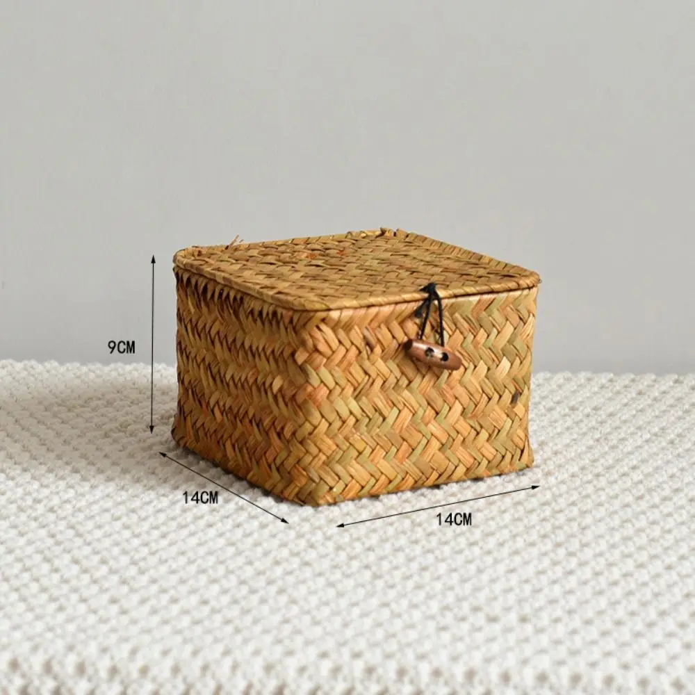 Hot Sale Lid Wicker Shelf Baskets Rectangular Handwoven Storage Box with Lid Rattan Weaving Wardrobe Living Room