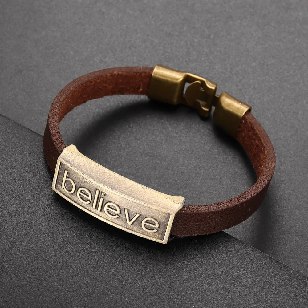 Vintage Letters Believe In Bracelets Charming Men's Bracelets New Fashion Jewelry Hip Hop Punk Accessories Wholesale