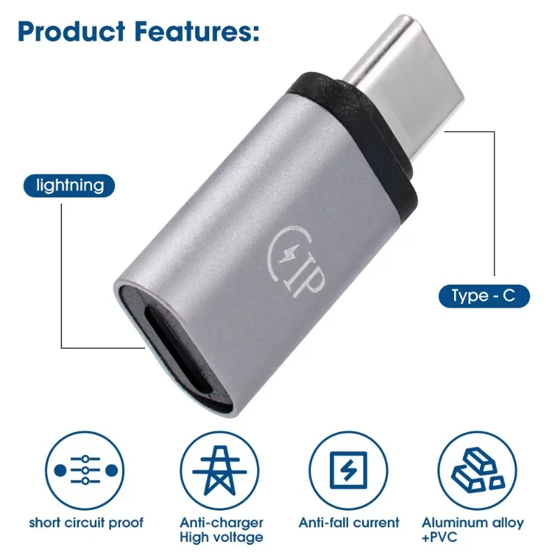 Universal Lightning Female To USB C Male Charger Cable Converter Type-C Phone Charging Adapter 5V 2.1A Fast Charge Connector