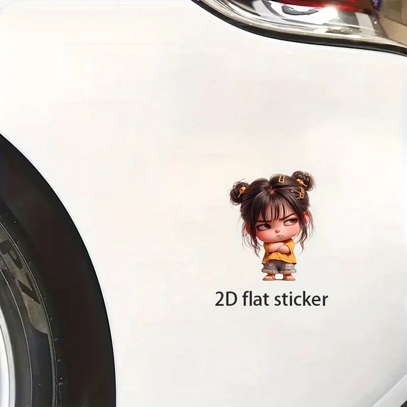 Angry Cartoon Girl Vinyl Sticker, Removable Waterproof Decal for Car, Motorcycle, Laptop & Smooth Surfaces