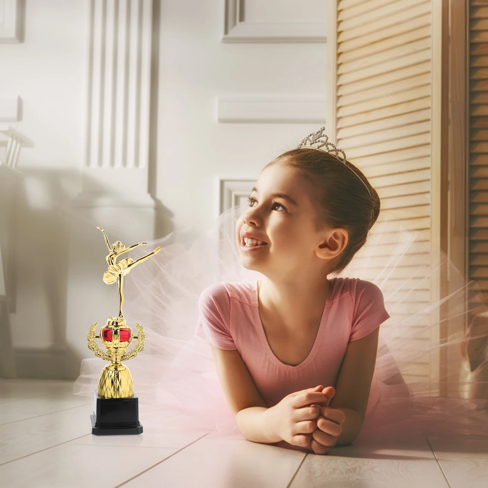 

1pc Ballet Cup Participation Prize Female Graduation Award Sports Trophy Plastic Gold Staff School Event Prize Dance Party