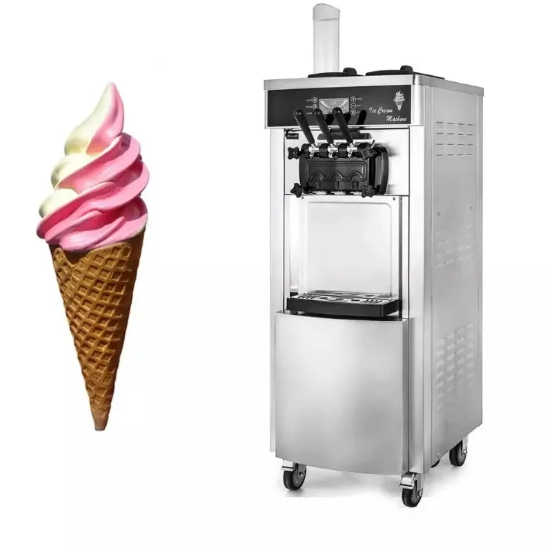 EU Warehouse Factory Price 2+1 Flavors Floor Standing Soft Ice Cream Machine Soft Ice Cream Maker with Cone Holder