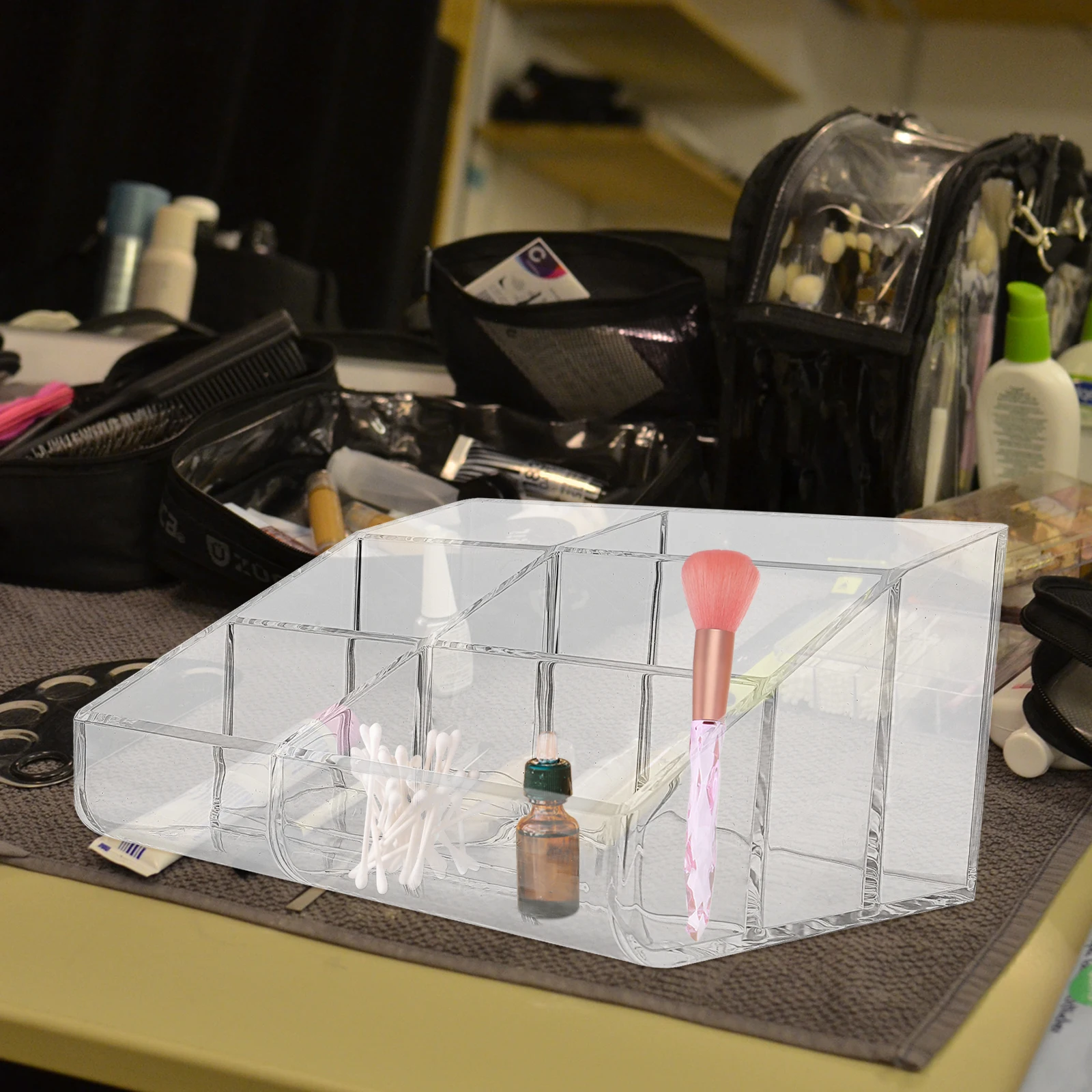 

6 Compartment Acrylic Organizer Box Smooth Polishing Design for Vanity Desktop Makeup Storage Case with Classified