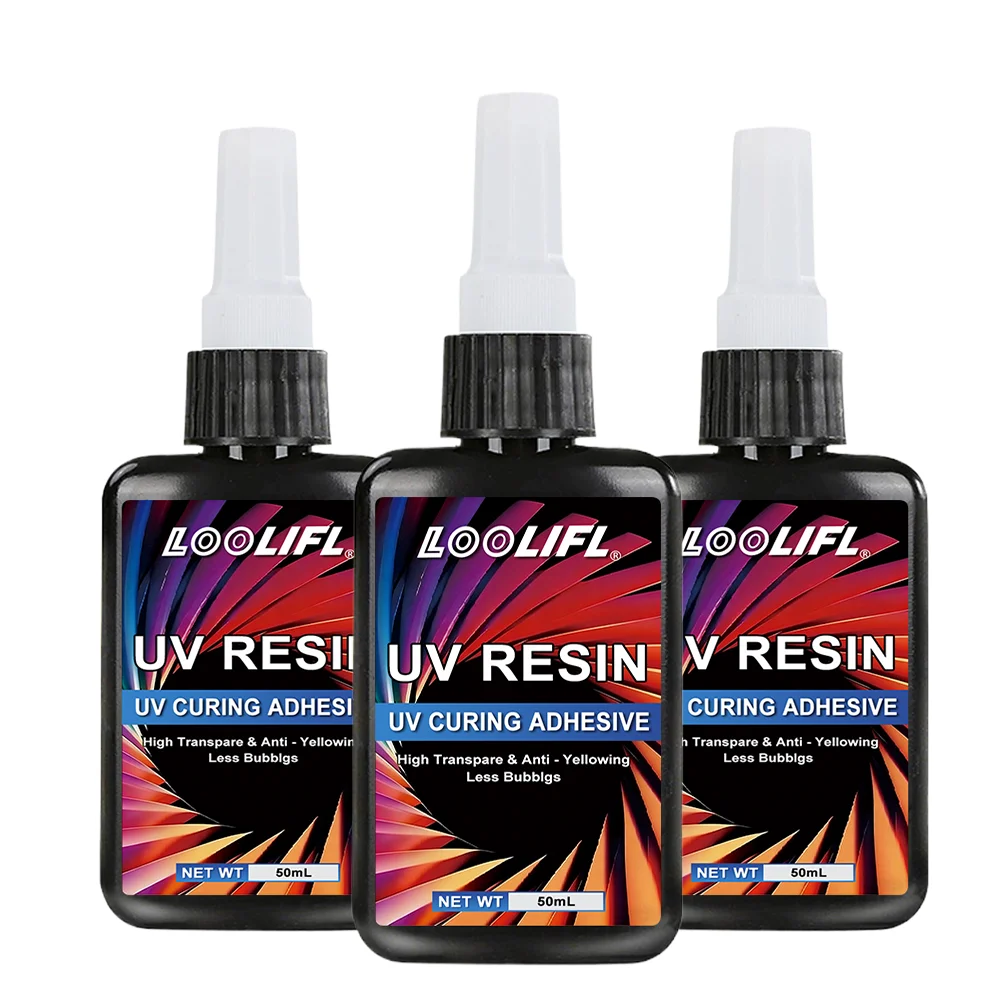 LOOLIFL 50ML UV-Harzkleber, schnell aushärtend, für Glas, Acryl, Kristall, DIY-Zubehör, Glasmöbel, Dekoration, Reparatur, handgefertigt.