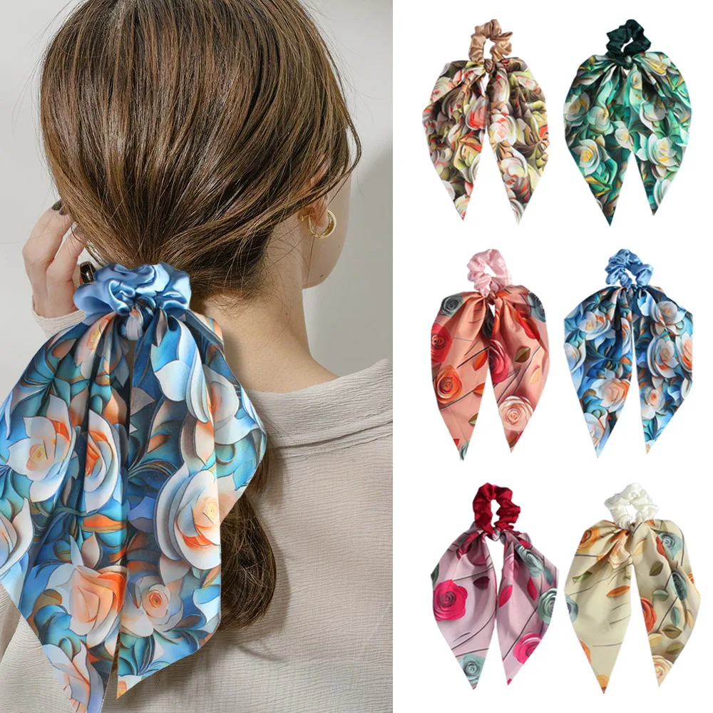

Large Floral Scrunchie Fabric Ribbon Hair Accessory Ponytail Hair Tie Wholesale Fluffy