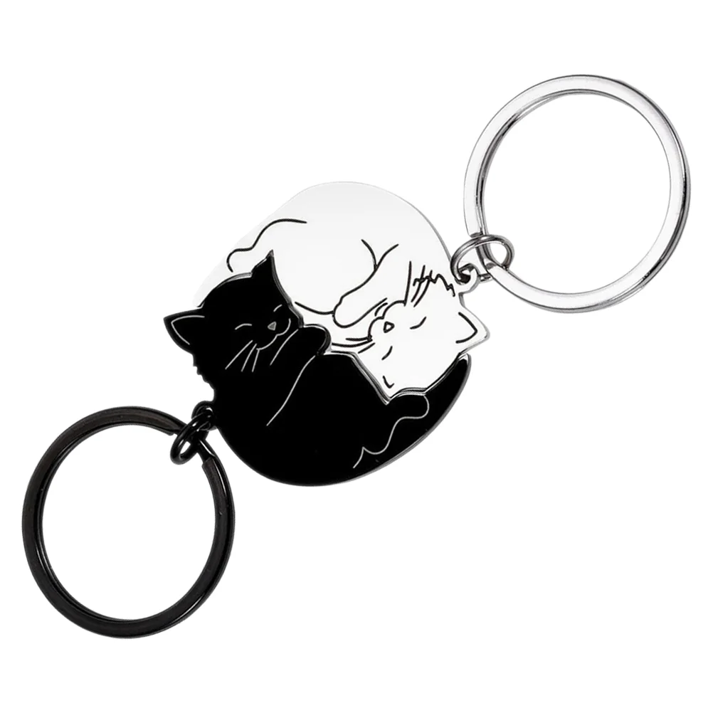 Black and White Cat Keychain Style Decor Keychains Cute Pendant Decorative for Women Car