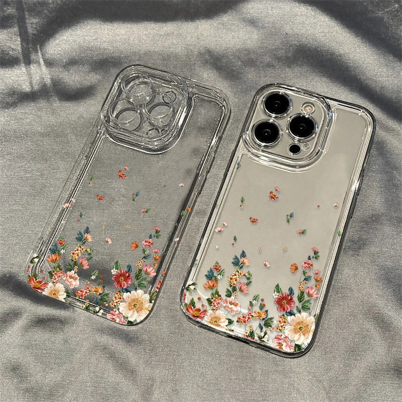 Flower Phone Soft  Case For iPhone 16 11 12 13 14 15 Pro Max XR 7 8 Plus Shockproof Transparent Cover Silicone image 5