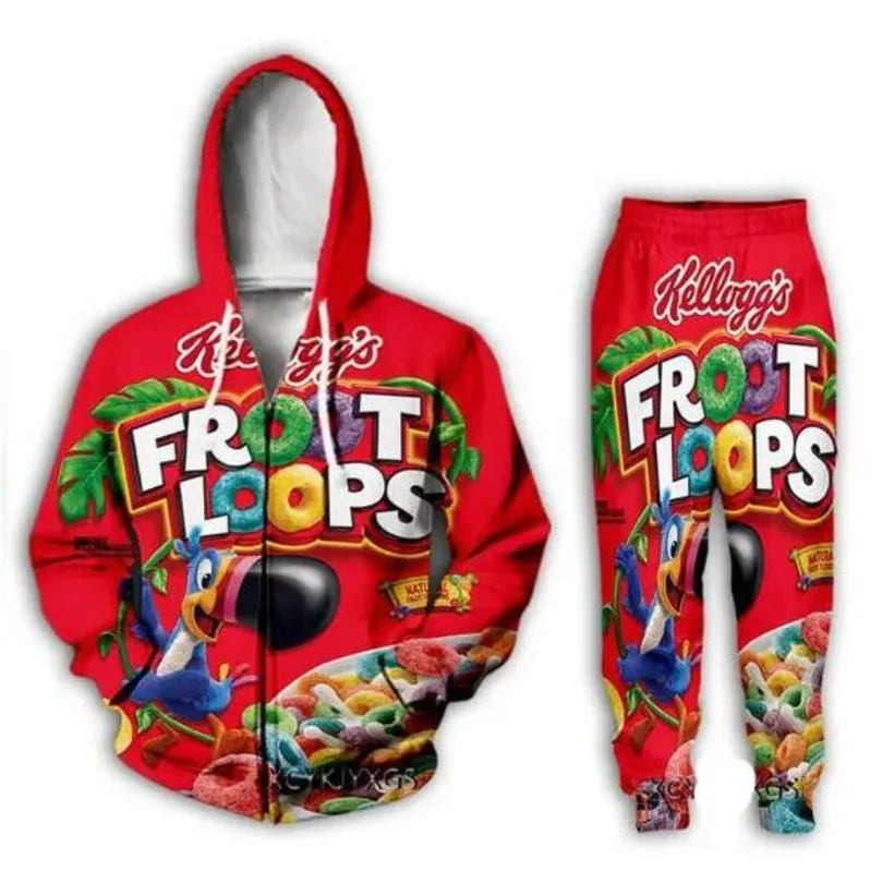 Release New Men/Womens Froot Loops Funny 3D Print Fashion Tracksuits Pants + Zipper Hoodie Casual Sportswear