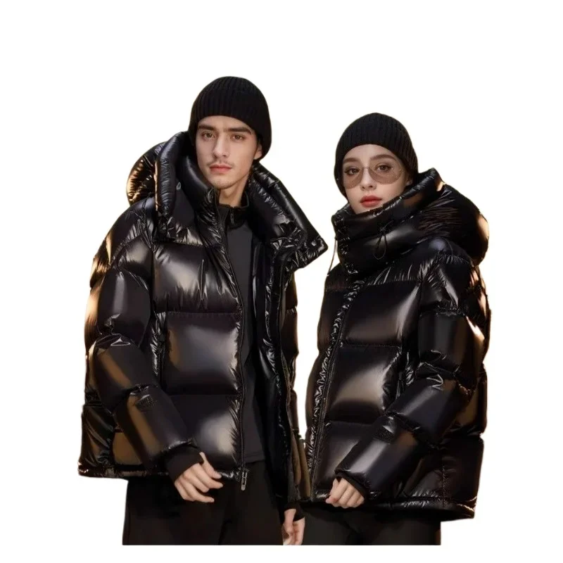 Jiaxing Pinghu Pure Black Down Jacket Fashion Black Pearl High Four Ultra Thick High-end Down Jacket Short Men and Women's Coat