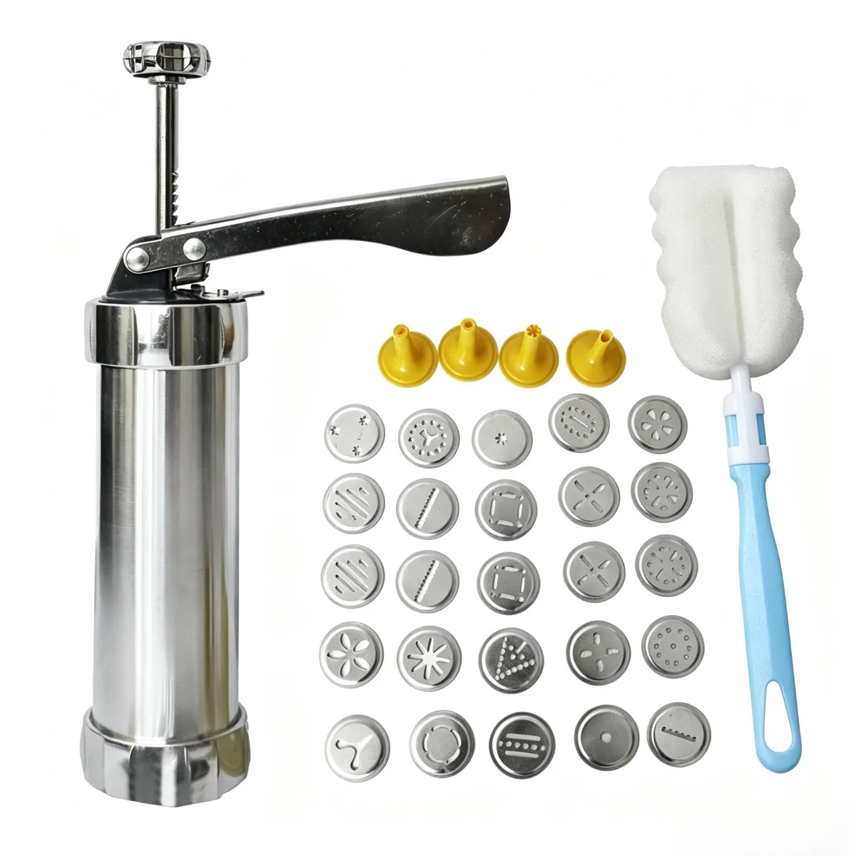 Stainless Steel Cookie Press Gun 20 Cookie Plates 4 Nozzles DIY Biscuit Maker Cutter Tool Set Cookie Maker Kitchen Baking Gadget