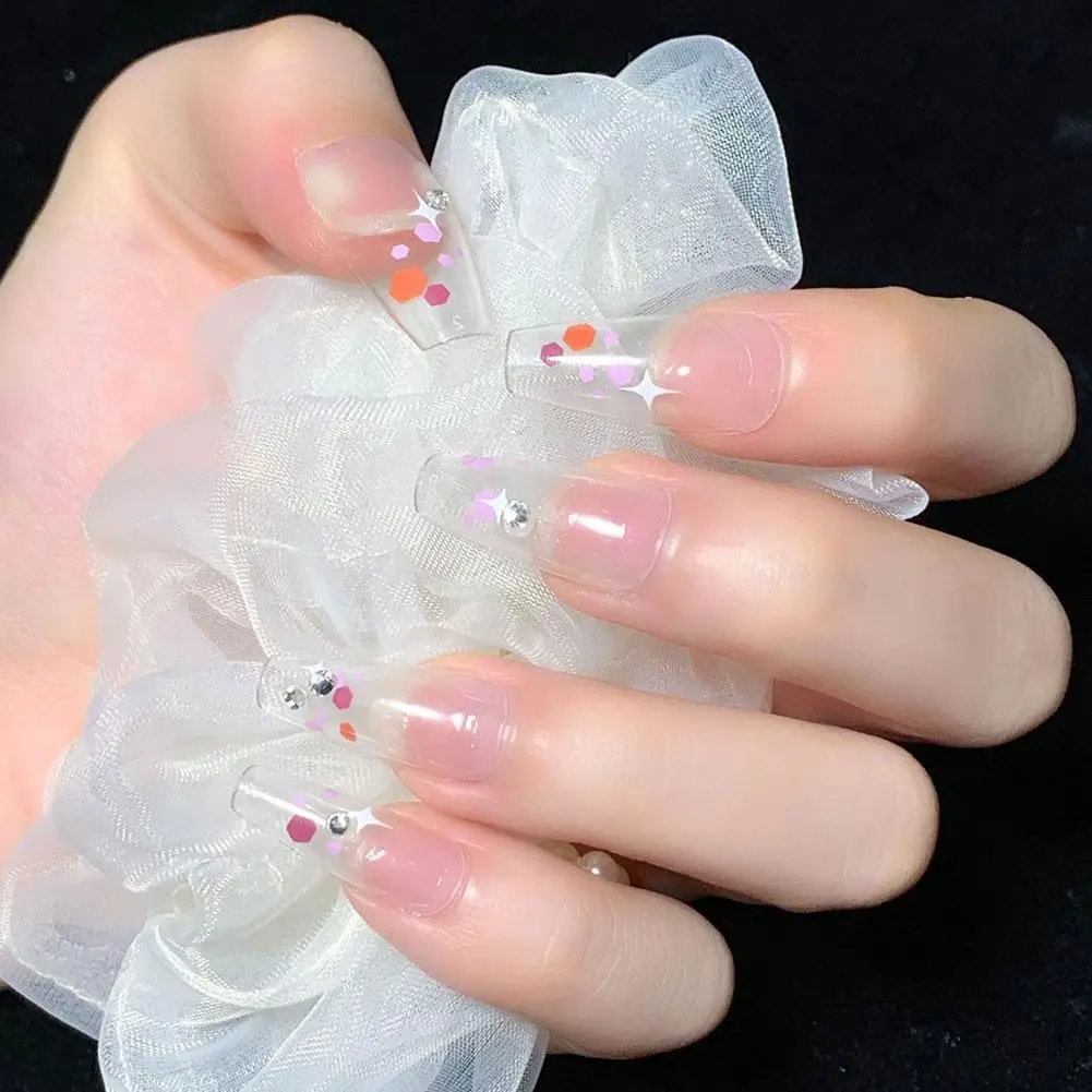 Faux ongles français à la mode, strass amovibles, dégradé, Nail Art, tête carrée, couverture complète, pour filles ﻿