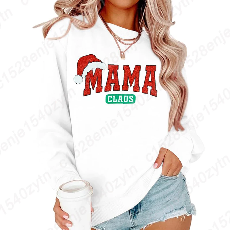 

Mama Claus Print Pullovers For Women Fall & Winter Casual Soft Round Neck Sweatshirt Ladies Loose Hoodless Pullovers Sweatshirts