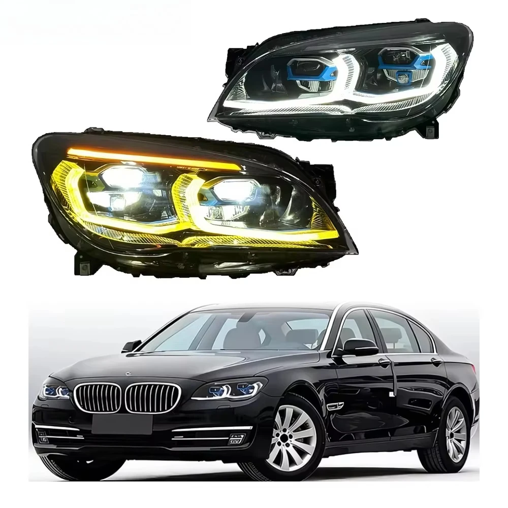 

Фара HETOP F02 2013-2015, двухцветная, для BMW 7 серии, светодиодная сборка в стиле G12, желто-белая, Plug and Play