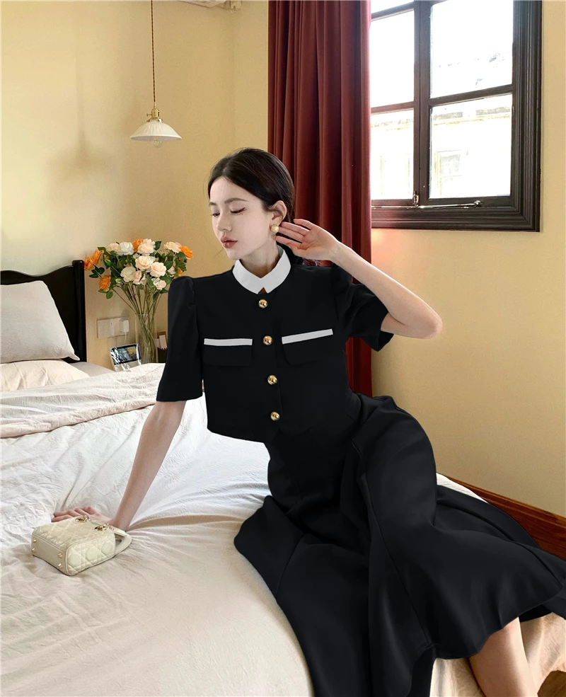 Two Piece Sets Womens Outifits Solid Puff Sleeve Blouses+solid Skirts Korean Fashion Ropa Mujer Summer Elegant Office Lad