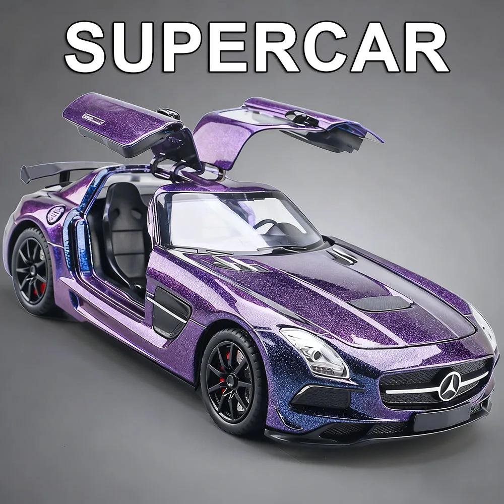 1:24 SLS Vision GT Diecast Alloy Model Miniature Car Toys Sound Light Pull Back Doors Opened Sports Cars Collectibles Child Gift