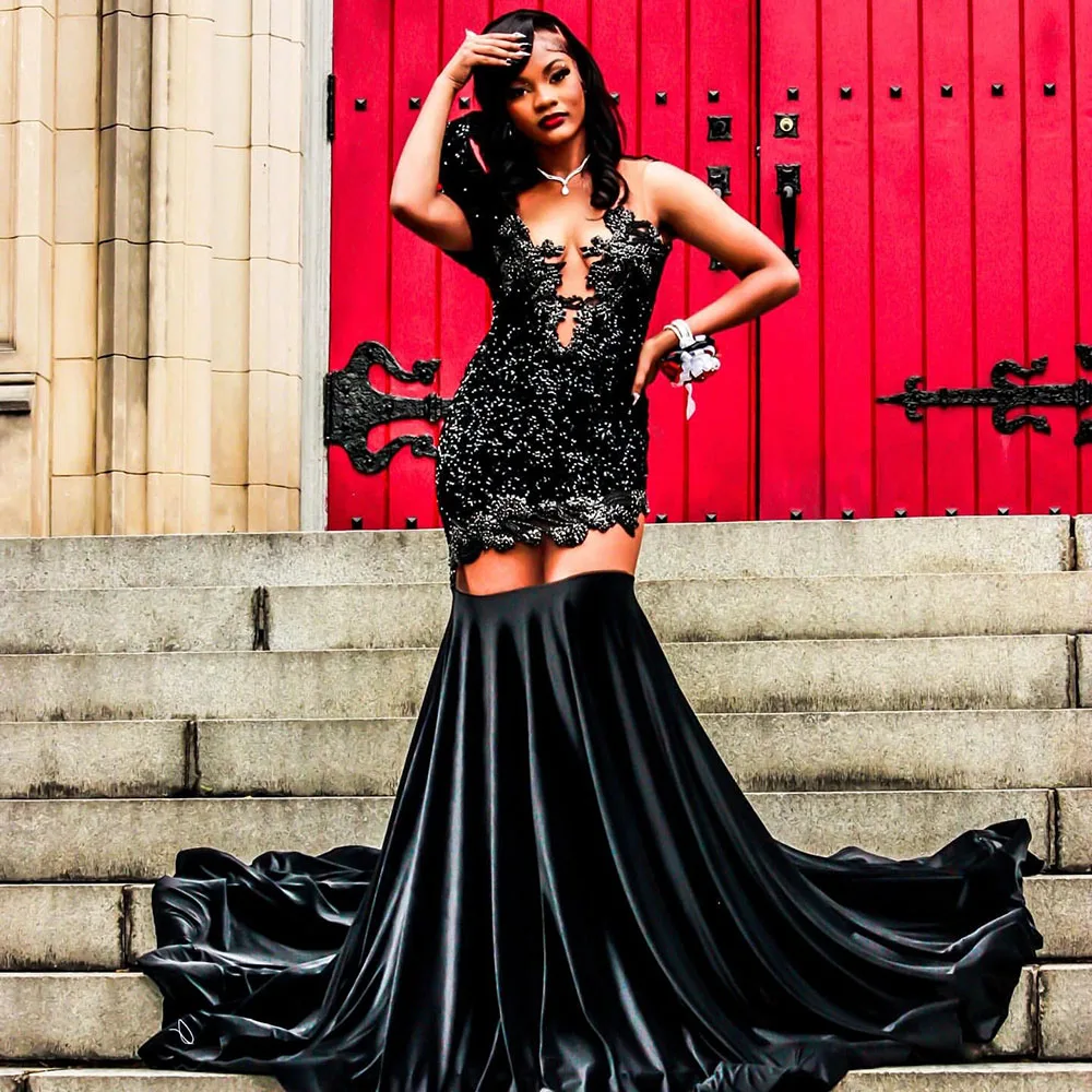 

Luxury Black Prom Dress 2025 Diamonds Crystals Birthday Party Velvet Evening Gown For Wedding Robe Customized