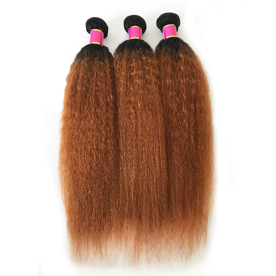 Ombre Kinky Straight Bundles Human Hair Brazilian T 1B/27 Hair Extensions Yaki Straight Human Hair Weft Remy Vrigin Yimeishun