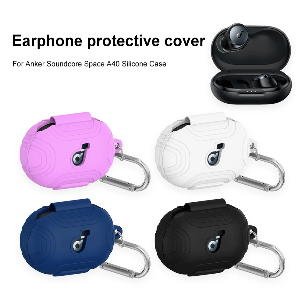 Silicone Protective Case for Anker Soundcore Space A40 Charging Box Wireless Shell Headphone Protective Case with Carabiner