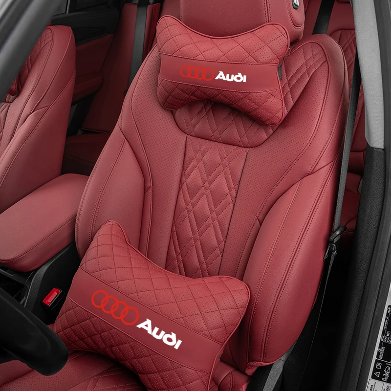 Car Leather Headrest Seat Lumbar Pillow Accessories For Audi A1 A2 A3 A4 A5 A6 A7 A8 Q1 Q2 Q3 Q4 Q5 Q6 Q7 Q8 TT RS3 S5 B8 Quattr