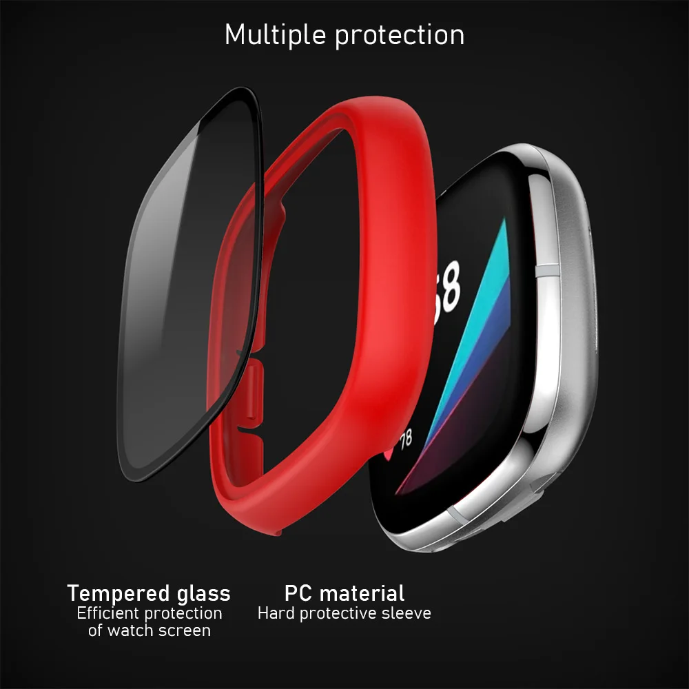 Tempered Glass Screen Protector Case For Fitbit Versa 3/Sense Cover Full Cover Bumper Shell For Fitbit Sense/Versa 3 Accessories