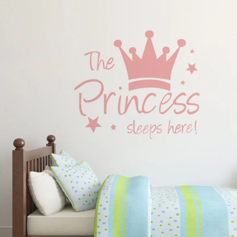 Girl Baby Wall Sticker The Princess Sleeps Here Wallpaper Crown Kids Bedroom Background Removable Decal Art Decals Decor Sticker