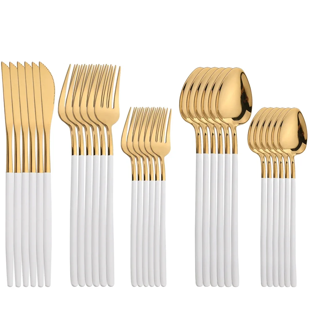 30Pcs Gold Dinnerware Stainless Steel Cutlery Set Knife Fork Tea Spoon Dinner Flatware Set Kitchen Silverware Mirror Tableware