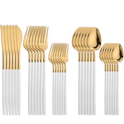 30Pcs Gold Dinnerware Stainless Steel Cutlery Set Knife Fork Tea Spoon Dinner Flatware Set Kitchen Silverware Mirror Tableware