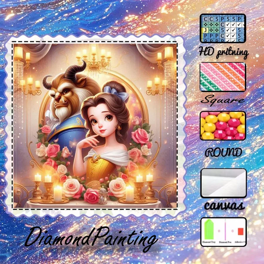 1 Stück - 5D-DIY - Beflockter Stoff - Spezialbohrer - Diamantmalerei-Set - Rose, Kerzenlicht - Mosaik - Diamantkunst
