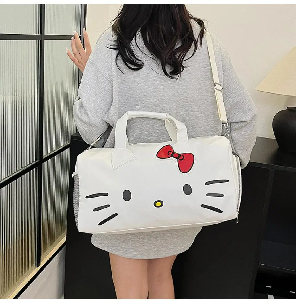 Kawaii Hello Kitty Women Fitness Bag Travel Bag Sanrio Cartoon Student Portable Storage Bag One Shoulder Large Capacity Handbag