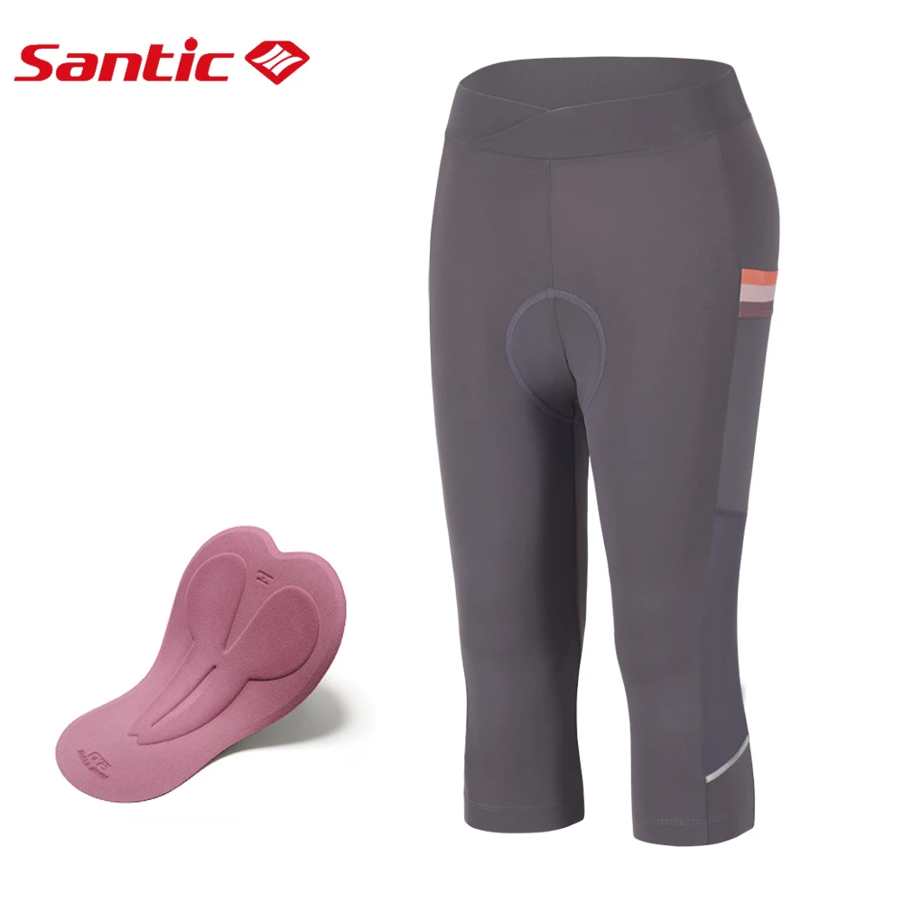 Santic Women's 3/4 Cycling Pants Summer 4D Padding Bicycle Cropped Pants Breathable Mesh Reflective High Elasticity MTB Leggings