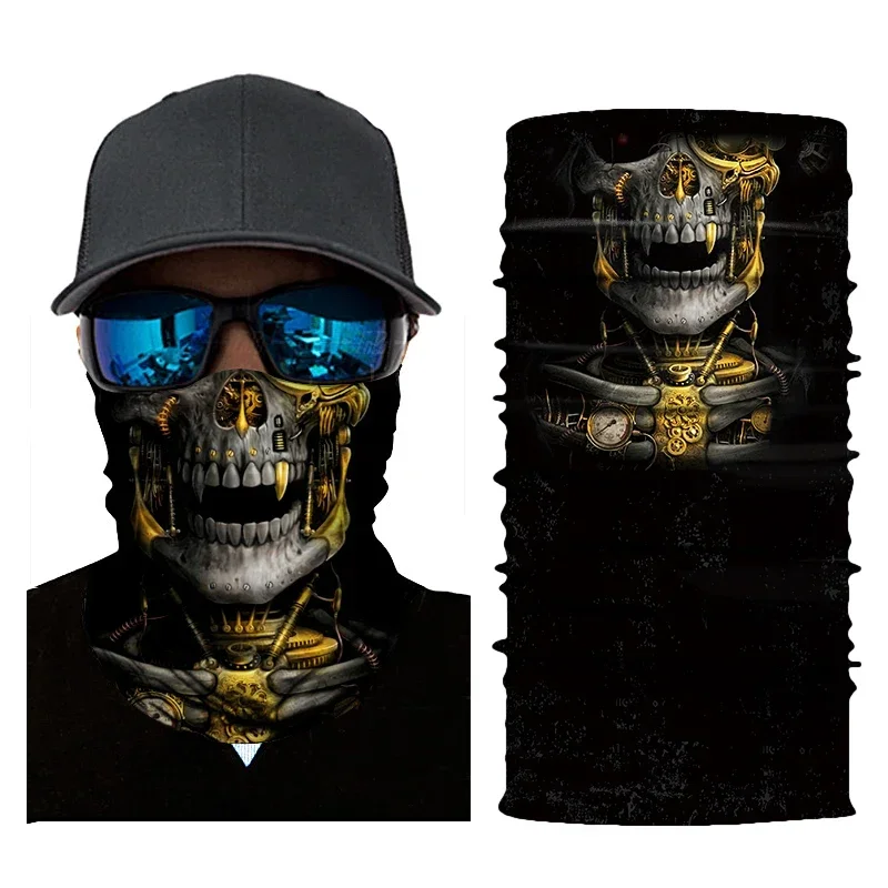 3D Skull Skeleton Balaclava Seamless Motorcycle Neck Face Shield Mask Scarf Bicycle Hunting Outdoor Anti-UV Bandana Headband