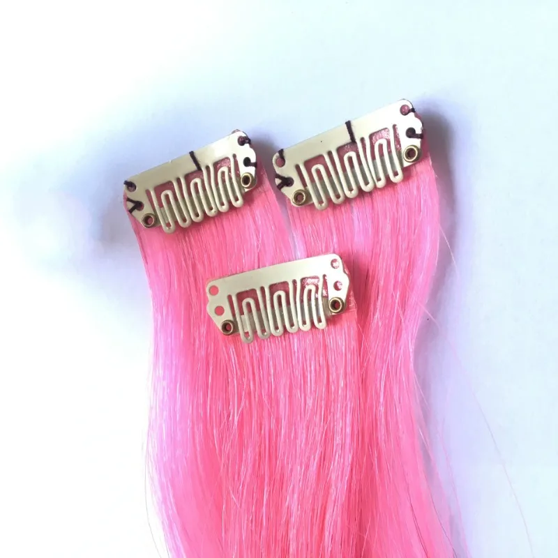 Estensioni dei capelli con Clip di colore rosa rosso fantasia di un pezzo evidenzia un pezzo colorato con Clip-in arcobaleno colorato dritto