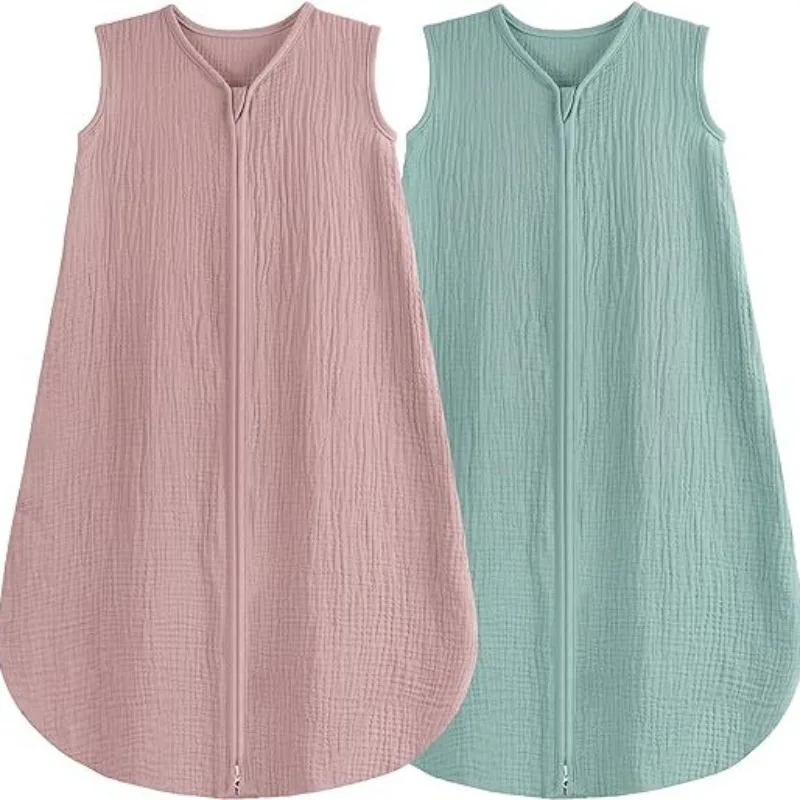 Newborn Swaddle Sleeveless Sleep Sack Baby Sleeping Blanket Summer Thin Premium Muslin Cotton Soft 2-Ways Zipper
