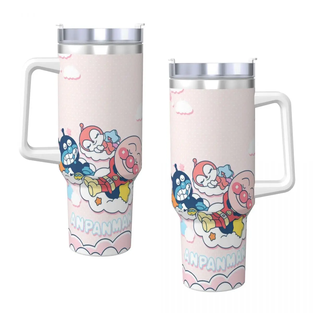 Stainless Steel Tumbler Anpanman Baikinman Cloud Car Mugs With Straws Travelist Cold Drink Water Bottle Leakproof 40oz Thermal