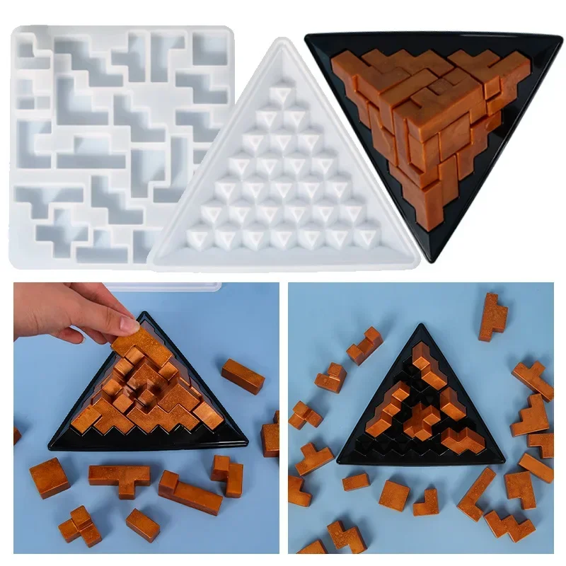 2024 Crafts Resin Mould 3D Puzzles Game Pyramid Jigsaw Block Building Epoxy Resin Mold New Arrivals