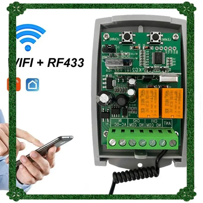 24-uurs levering Tuya WIFI slimme ontvanger 2CH garagedeur afstandsbediening opener controller 7-32V Rolling Code 433Mhz zender