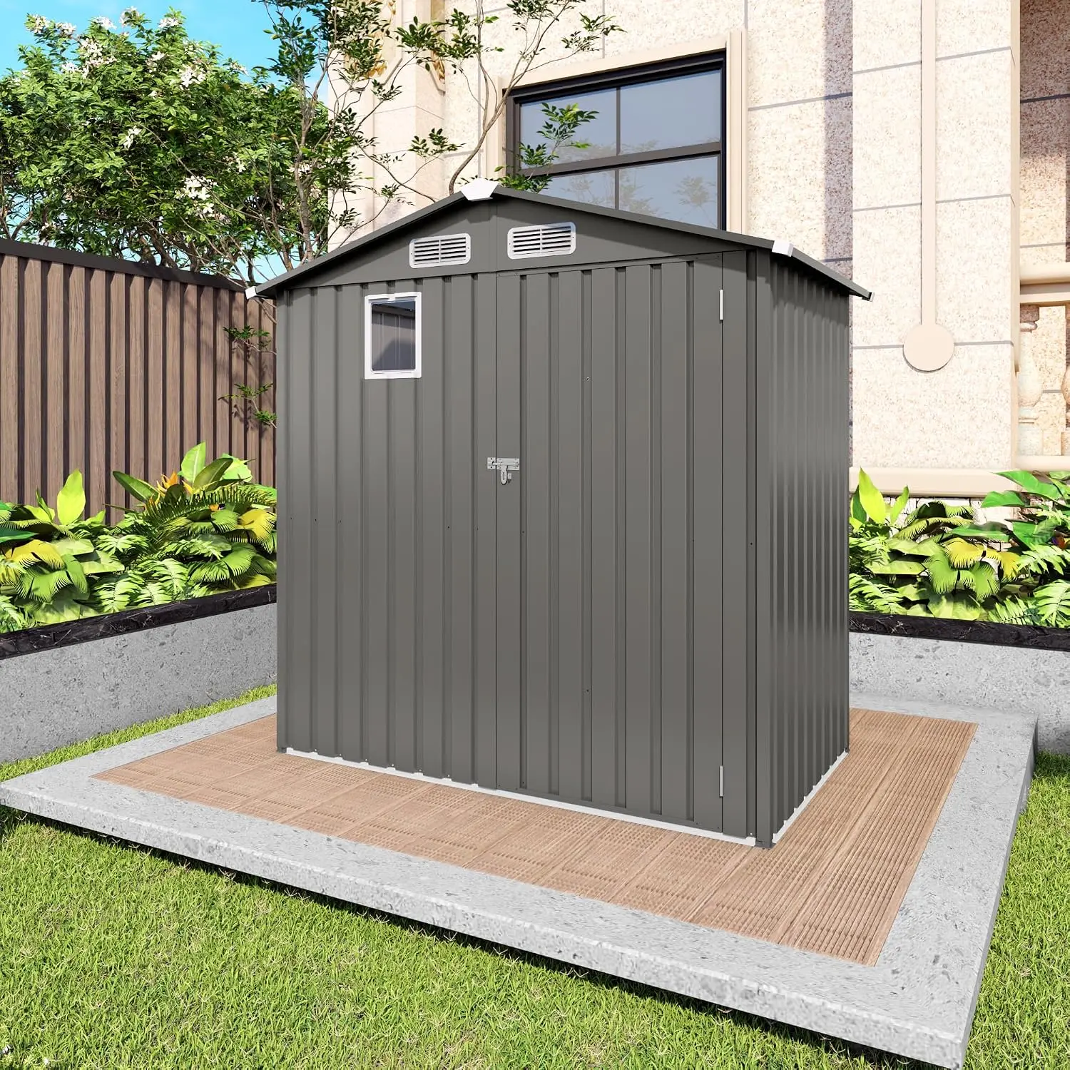 6x3.5 FT Metal Storage Shed with Window & Lockable Door, Waterproof Tool Shed with 4 Vents for Backyard Patio, Gray, Customized