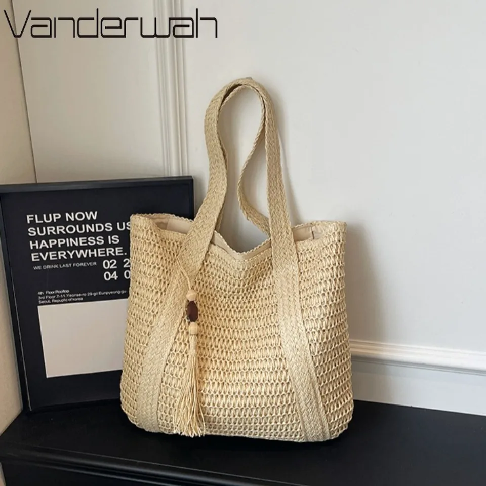 

Summer Woven Straw Woven Handbags Women Large Capacity Beach Vacation Shoulder Bag Ladies Casual Commuting Shopping Tote Bag New