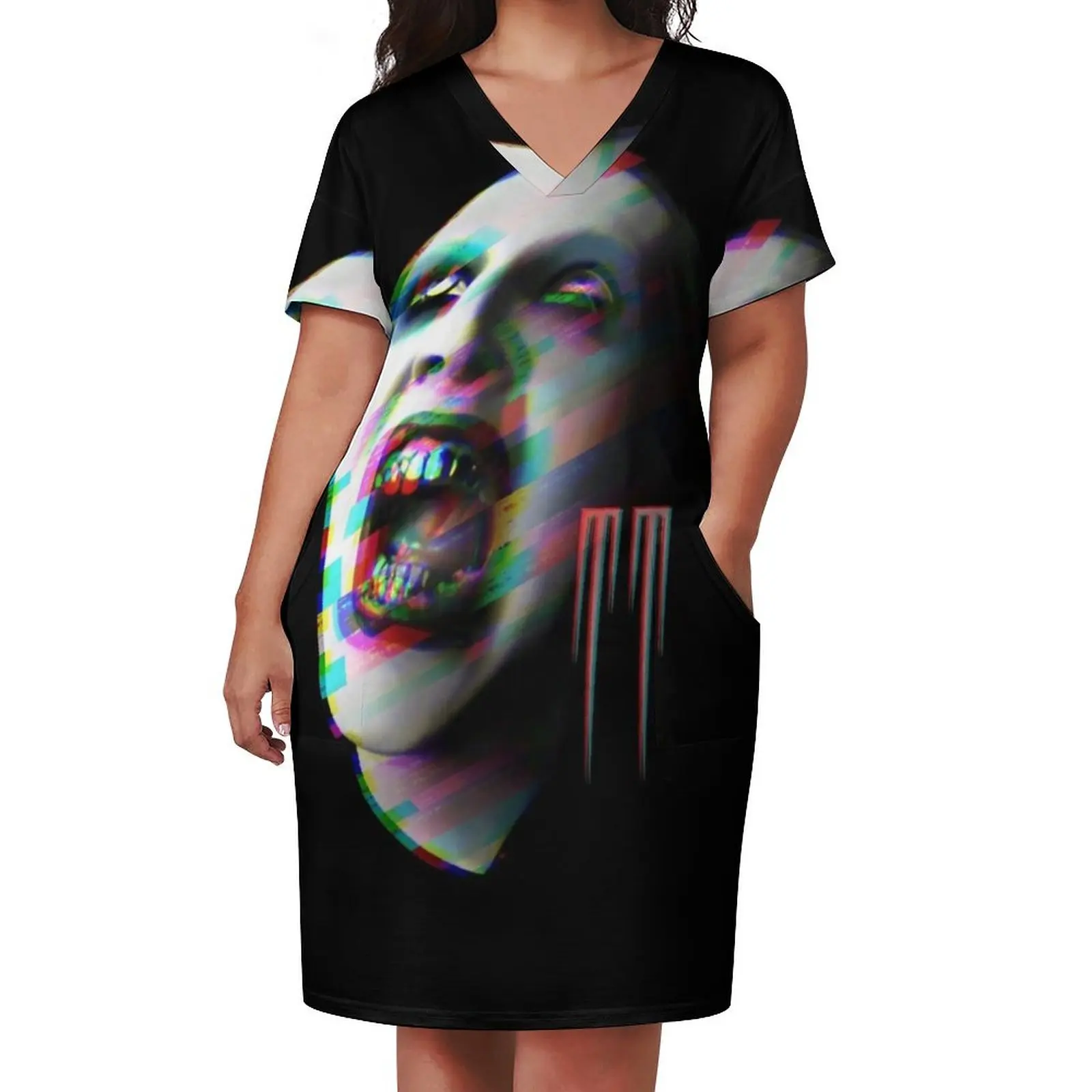 MM Glitch fan art portrait Loose Pocket Dress elegant and pretty women