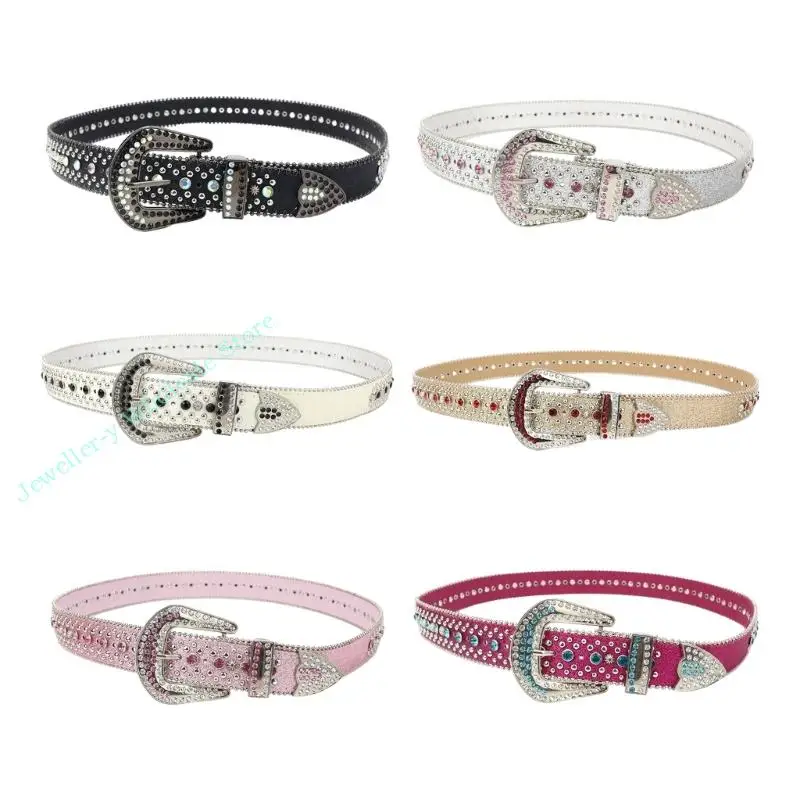 

R7UF Fashion Adult Belt for Dress Sequins Waist Belt Locomotive Belt