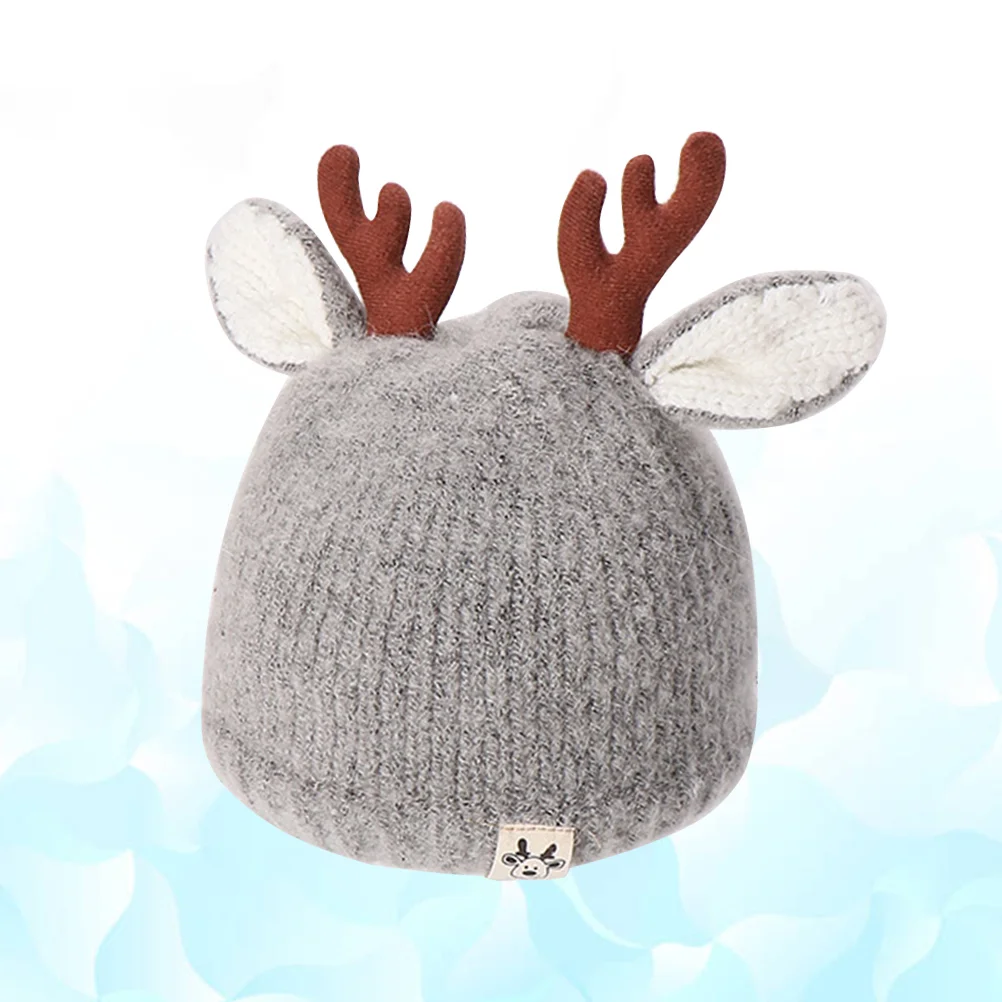 Children Thickened Knit Antlers Warm Wool Knitted Baby Hat (Khaki Suitable 3-24 Months' Baby) children knit hat