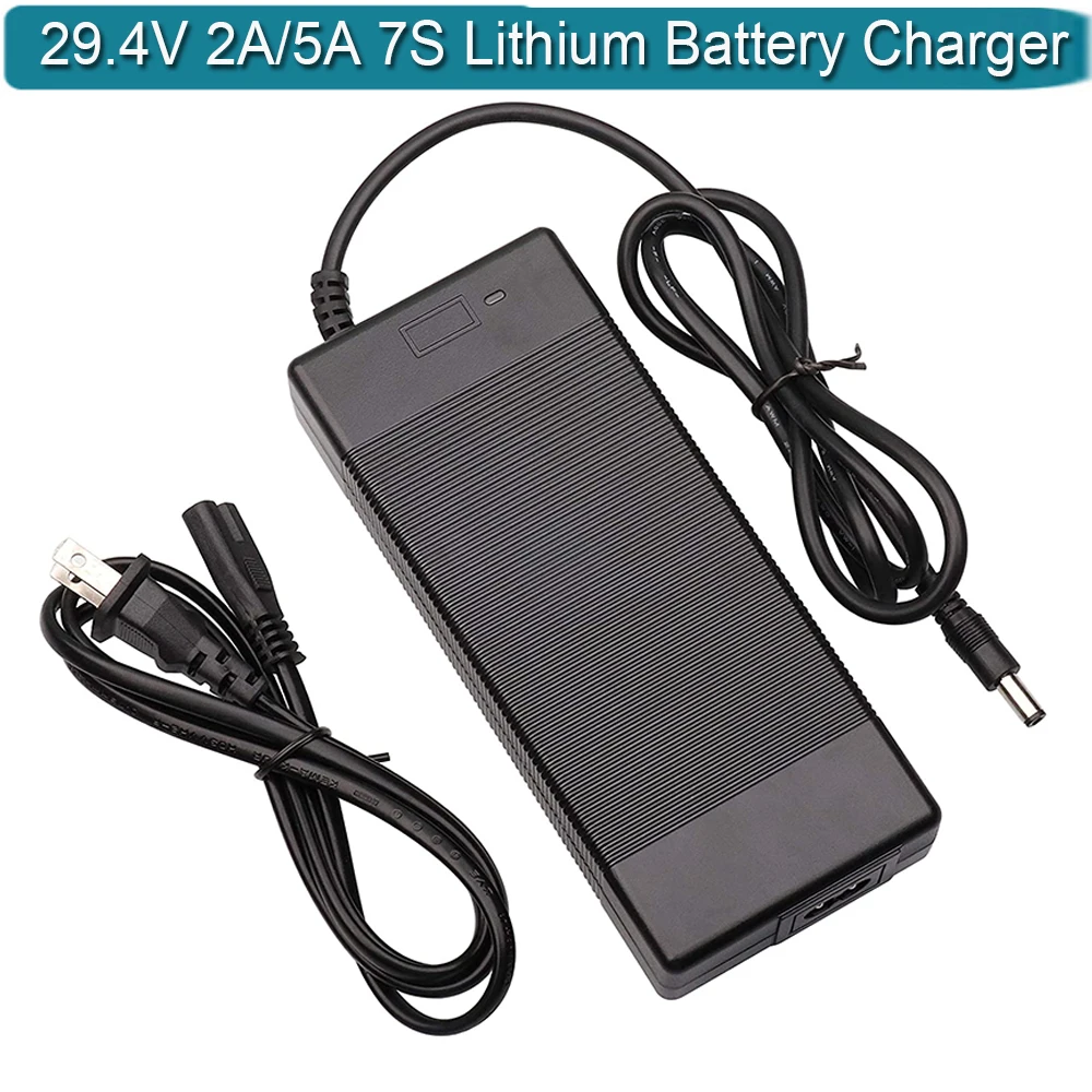 Cargador de batería de 29,4 V y 2A para batería de 25,2 V, 25,9 V y 24 V, entrada 100-240V, AC-DC, CC 5,5x2,1mm para paquete de batería de litio 7S