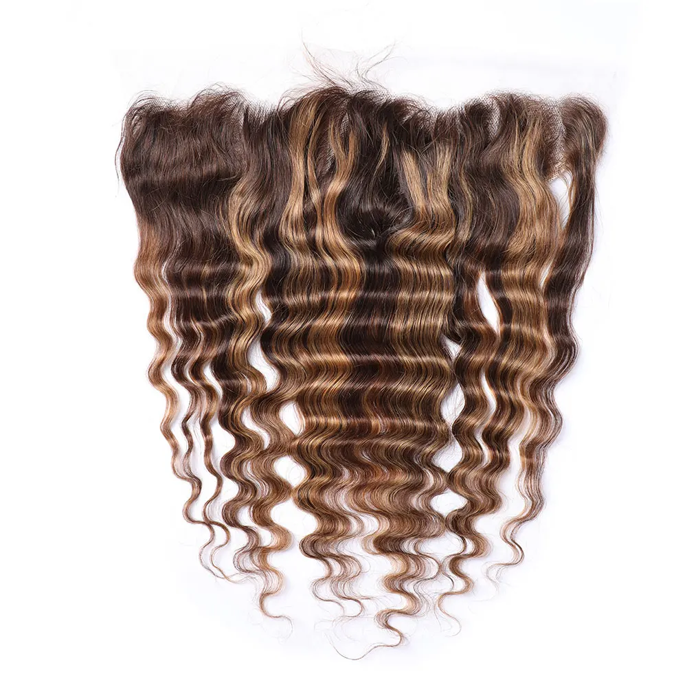 Cheveux humains colorés Highlight Deep Wave Lace Closure, Frmetals, P4, 27, 4x4, 13x4, 4x4