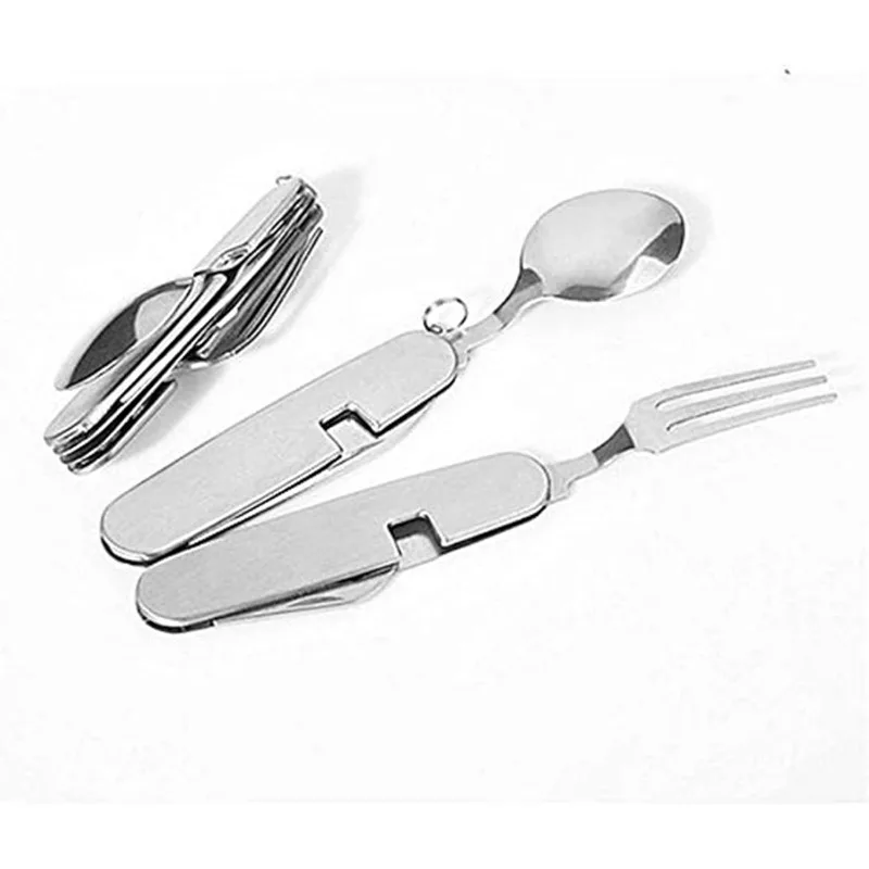 Multifunctional Foldable Detachable Cutlery Set Stainless Steel 4-in-1 Camping Fork Spoon Knife Opener for Hiking Travel Outdoor view 2