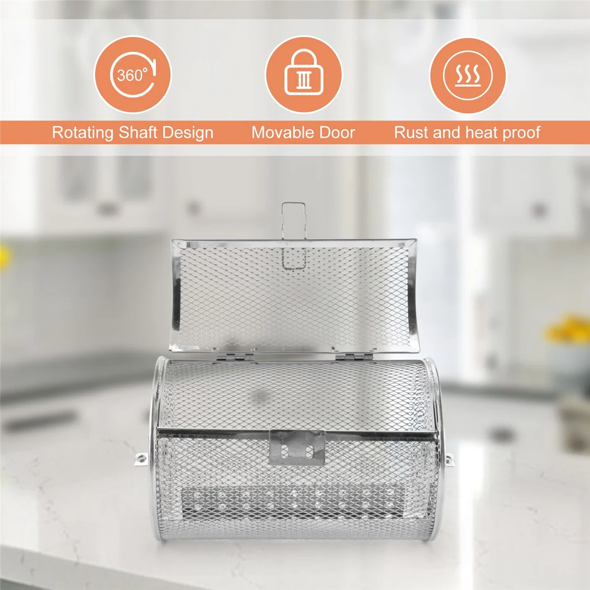 ใหม่สแตนเลสสตีลย่างย่างกลองเตาอบตะกร้า Bakeware เตาอบย่างเบเกอรี่ ROTARY NUTS ตะกร้า BBQ Grill เครื่องมือทําอาหาร A