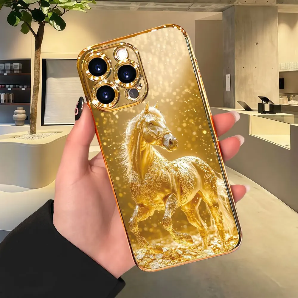 

Электролитически покрытый стеклянный чехол для телефона, подходит для iPhone 17, 16, 15, 14, 13, 12, 11 Pro Plus и других моделей телефонов.