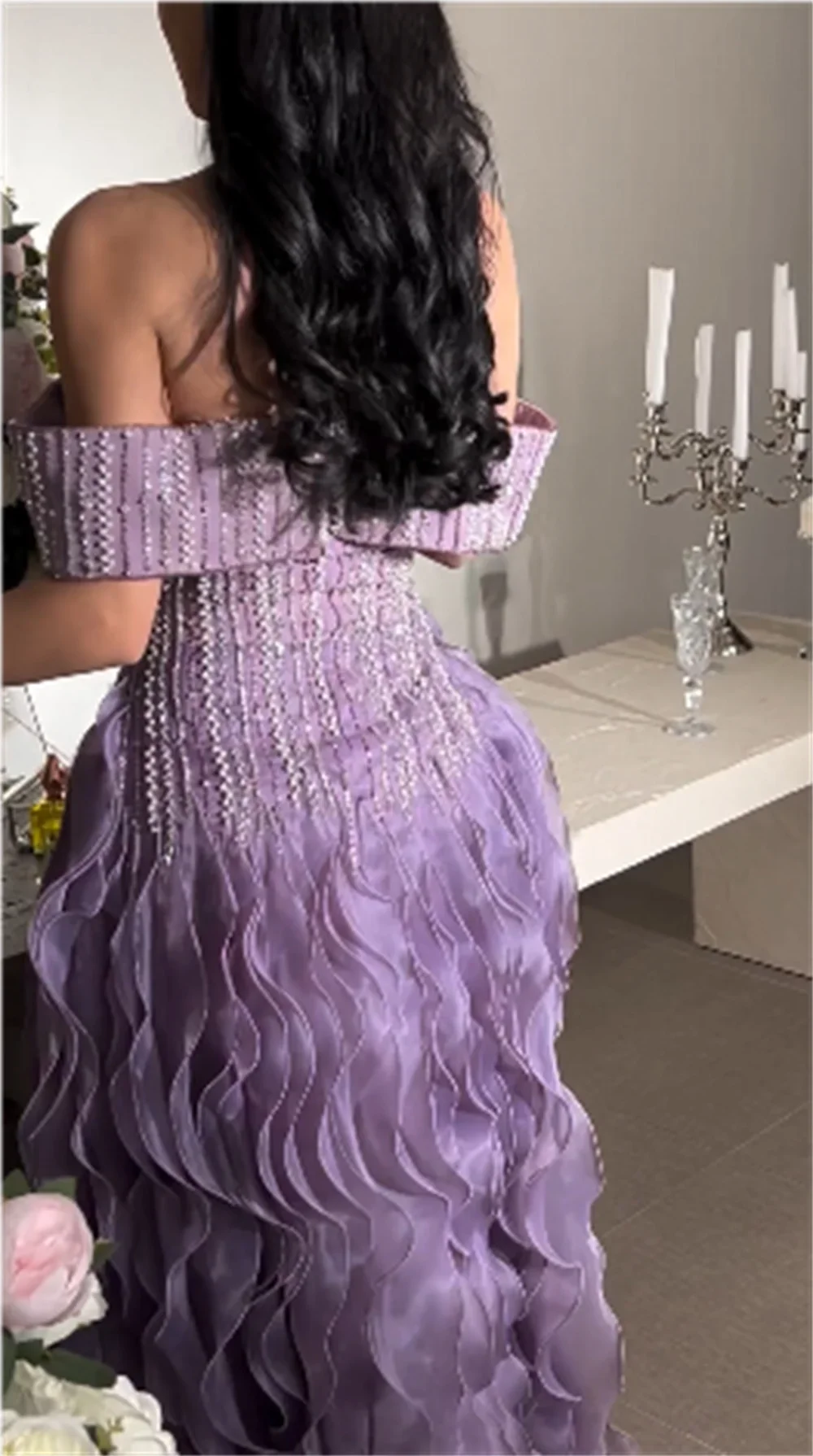 Customize Evening Saudi Arabia Dearin Off-the-shoulder A-line Floor Length Skirts Open Back Bead Flouncing Bespoke Occasion Dr