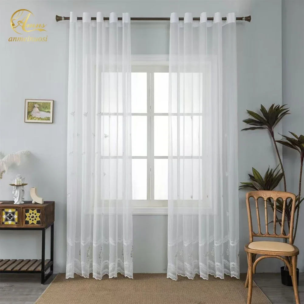 

Curtains Waves Starlit Sky Embroidery Flower Transparent Tulle Lace Curtain Sheer for Living Room Decoration Modern Bedroom